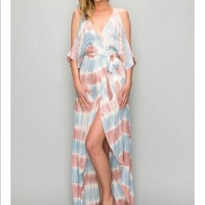 Tie dye cold shoulder wrap dress